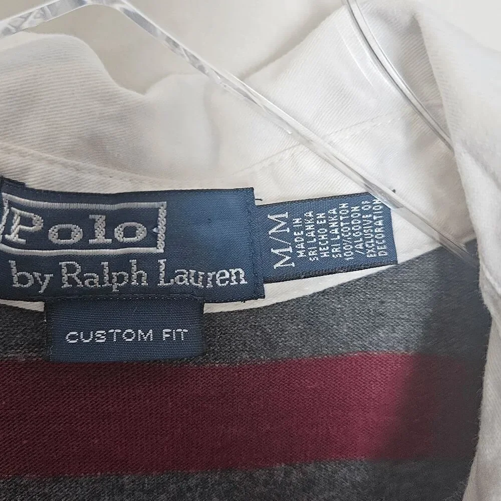 Vintage Polo Ralph Lauren Collared Hoodie Long Sleeve Striped Men's Gray/Red Siz